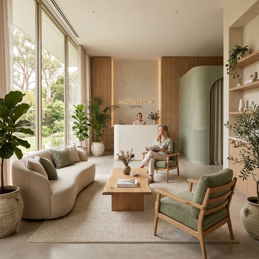 Relaxing, minimalist dental spa interior